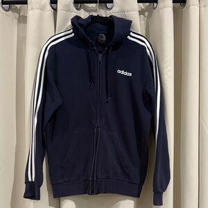 Adidas Men's Navy Blue Hoodie Sweater Size M Preloved